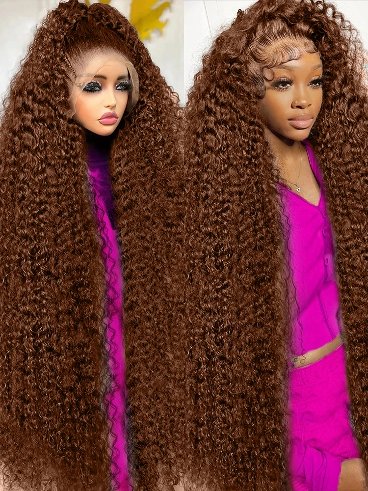 300 Density Chocolate Brown Deep Wave Lace Front Human Hair Wig 40Inch Color Hd Lace Frontal Wig For Women 13x6 Water Curly Wigs