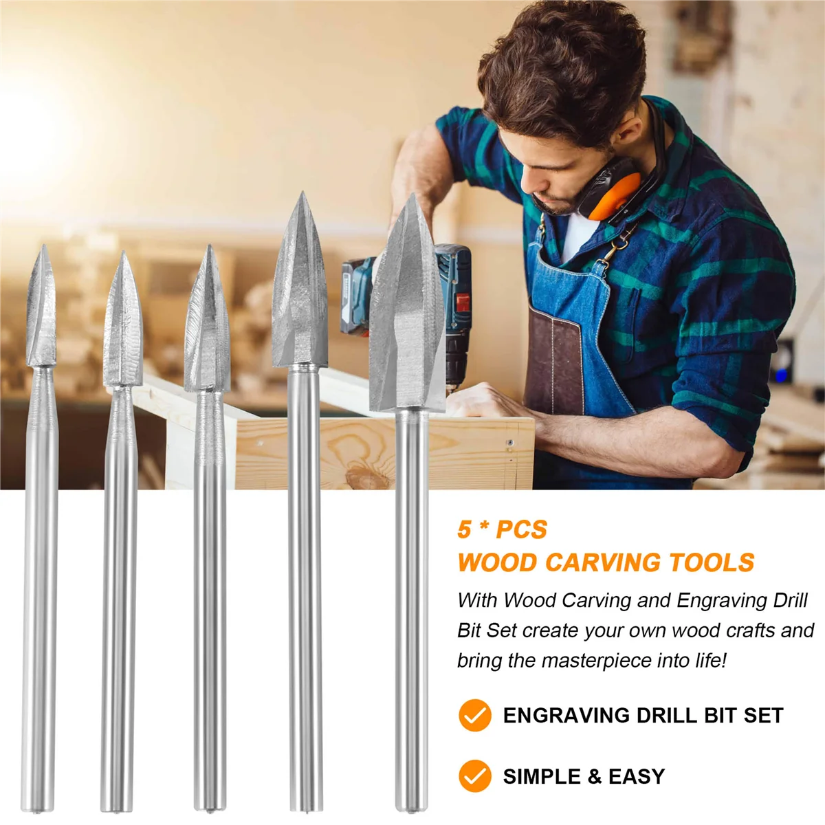 5 pezzi di accessori per trapano per intaglio e incisione del legno, montaggio universale per utensili rotanti (5 pezzi)