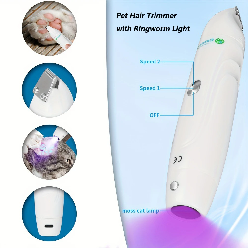

Rechargeable Pet Hair Trimmer Built In Cat Ringworm Detection Light Low Noise Electric Shaver For Cat Dog Home Pet Care Supply