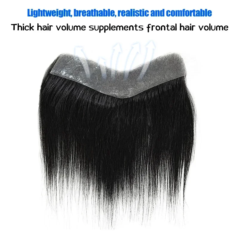 100% Human Hair 15cm Men Black PU V Loop Front Toupee Hairline Wigs Remy Hair Replacement Straight Hairpiece 6inches