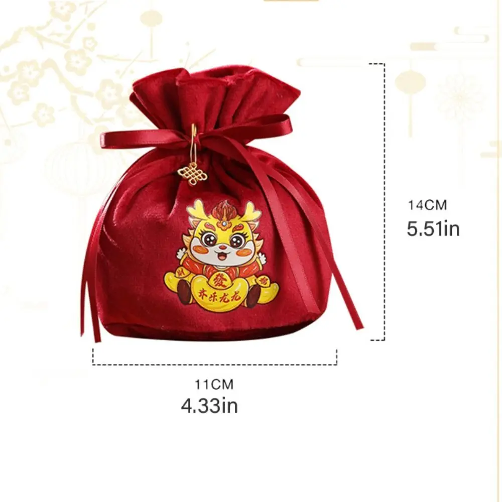 Ribbon Bow Dragon Bowknot Drawstring Bag Letter Chinese Style 2024 New Year Handbag Large Capacity Coin Purse Wallet