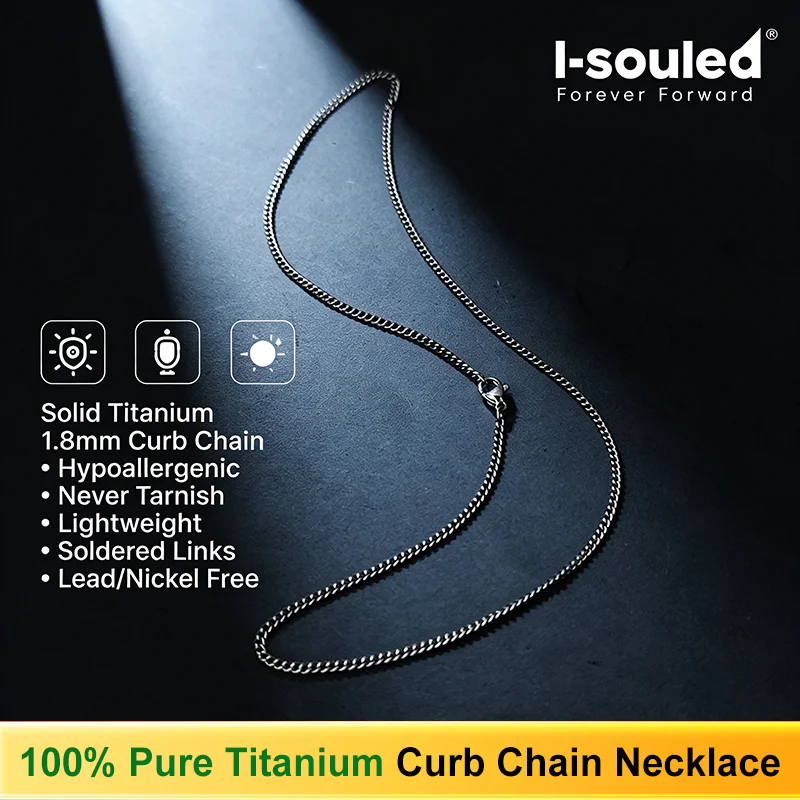 Solid Titanium 1.8mm Curb Chain Necklace for Men Women, 16-24 Inch Hypoallergenic Durable Soldered Links Titanium Jewelry