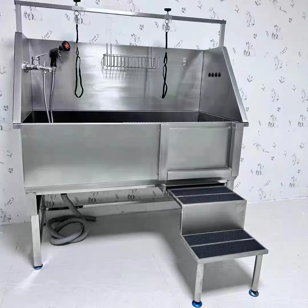 Heavy Duty 304Stainless Steel Pet Grooming Tub With Ramp For Large Dogs Anti-Slip Dog Bath Station W/ Retractable Faucet Leash