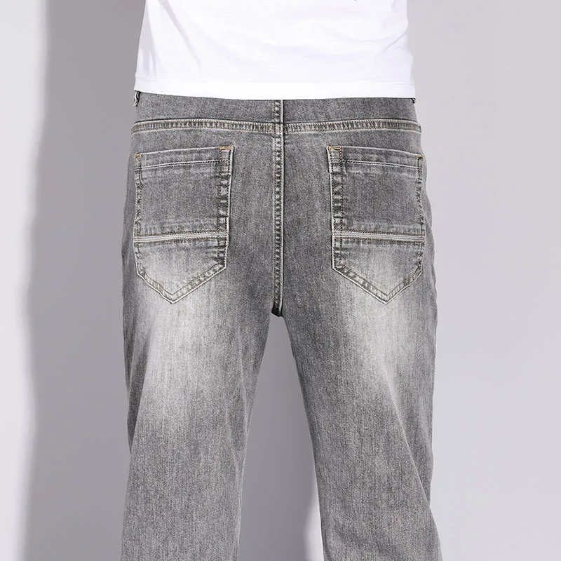 

Spring Summer Thin Men's Jeans Cotton Elastic Straight Business Work Casual Trousers Comfortable High Waist Washed Denim Pants