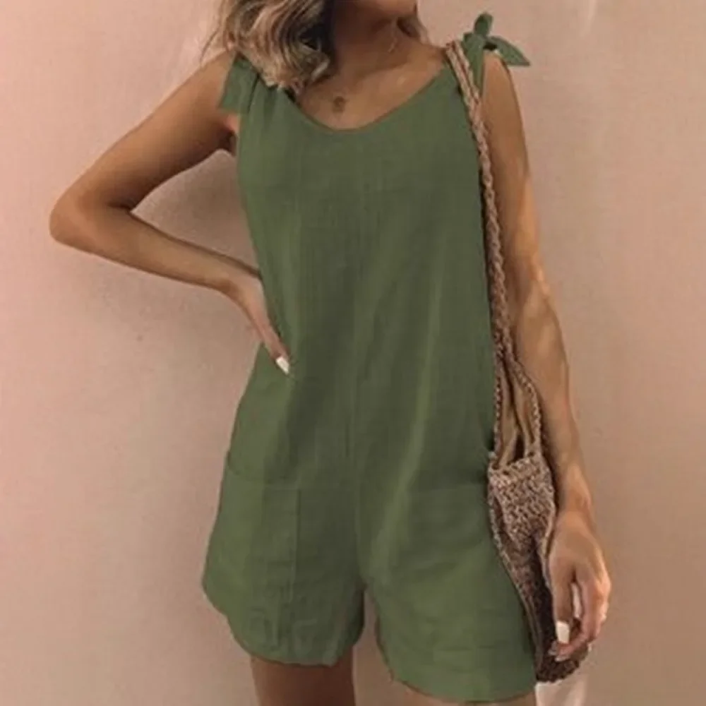 Women Solid Cotton Linen Patch Pocket Loose Jumpsuit New European Style Ladies Daily Streetwear Chic Versatile Fashion