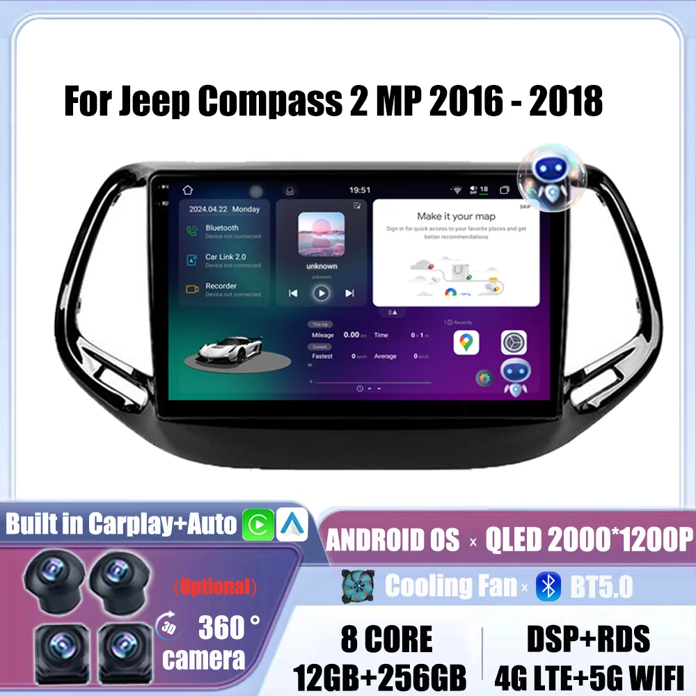 

Автомагнитола, мультимедийный видеоплеер Android для Jeep Compass 2 MP 2016 2017 2018 2019, навигация, Авторадио, головное устройство Carplay 4G