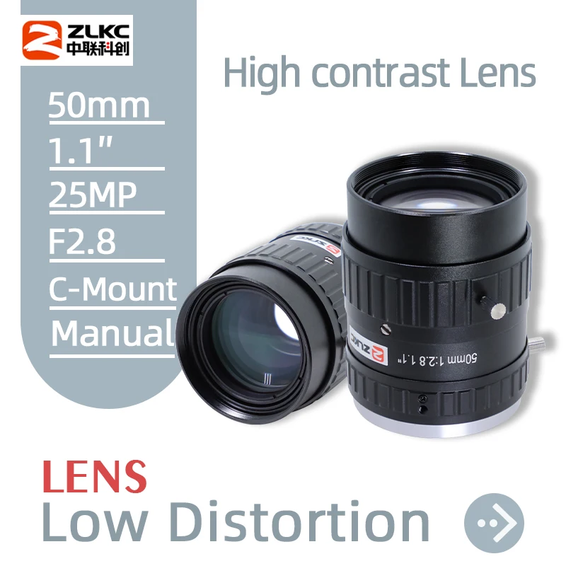 ZLKC 25MP Lens High Resolution 1.1 Inch 50mm Fixed Focus C Mount Lens 25Mega Pixel Camera Machine Vision F2.8 Manual Optice Lens