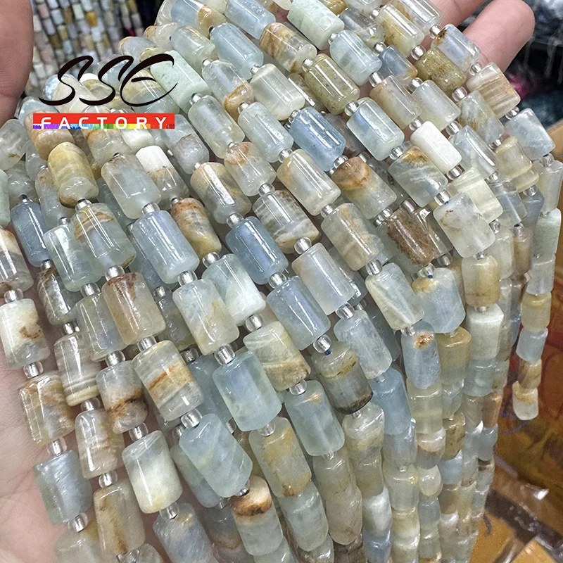 AAA Natural Blue Argentina Calcite Beads Facted Cylinder Stone Loose Spacers Beads For Jewelry Making Bracelet Necklace 15