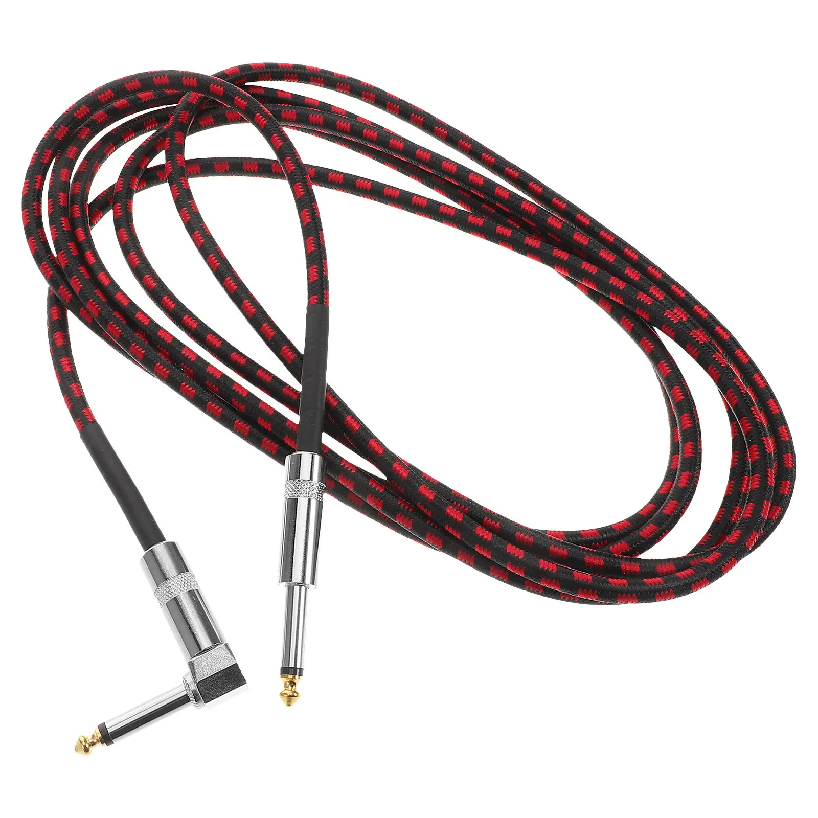 

6.35mm Noise Reduction Guitar Cable Right Angle Nylon Braided Copper Wire Long Length for Electric Acoustic Bass Instruments