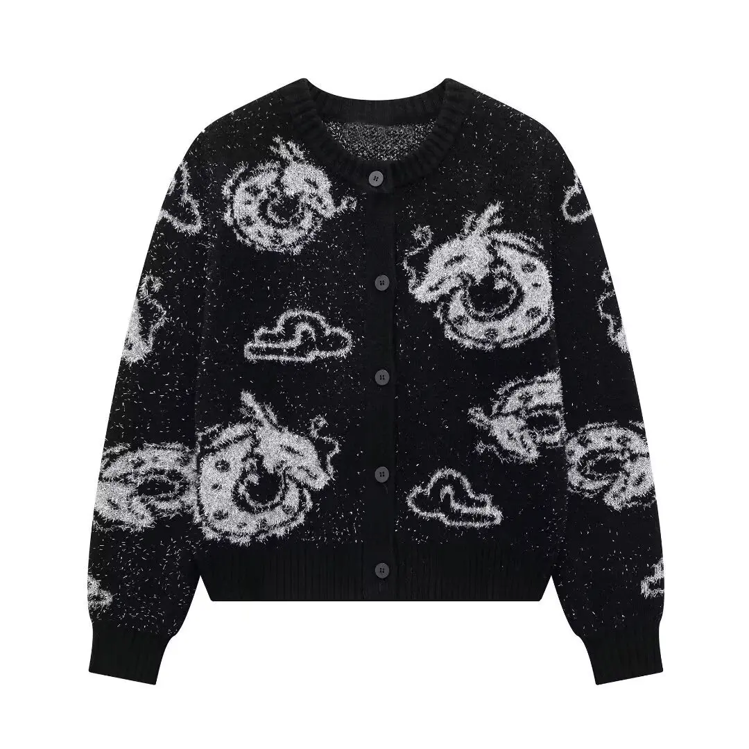 Thiened Animal Pattern Sweater Coat Women's Autumn Winter High-End Design Cross-Border Sle ort Outerwear SF062