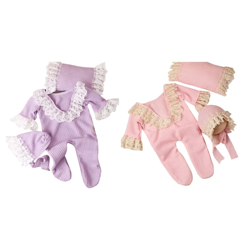 

Baby Photo Costume French Bonnet Hat & Wrapping Romper & Pillow Newborns Photo Props Photo Romper Skin-Friendly top quality