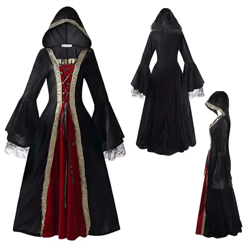 A Women Celtic Medieval Floor Length Dress Cosplay Costumes Carnival Middle Ages Stage Performance Gothic Court Victoria Dresses