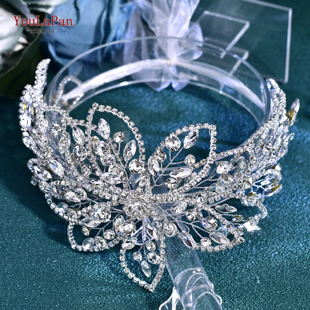 YouLaPan, faja para vestido de novia hecha a mano, cinturón de boda con diamantes de imitación plateados de lujo, faja de cristal azul, accesorios para cinturón nupcial SH803