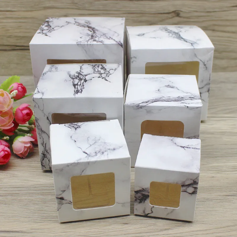 صندوق هدايا ورقي مربع مع نافذة ، تصميم رخامي ، لوازم حفل زفاف ، تغليف الحلوى ، 5x5 ، 6x6 ، 7x7 ، 8x8 ، 9x9 ، 10 × 10 ، 10 #1