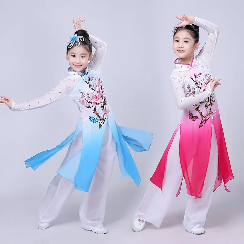 Chinese Kostuum Hanfu Nieuwe Kinderen Klassieke Podium Kostuums Paraplu Dans Etnische Meisjes Yangko Kleding Fan Dance