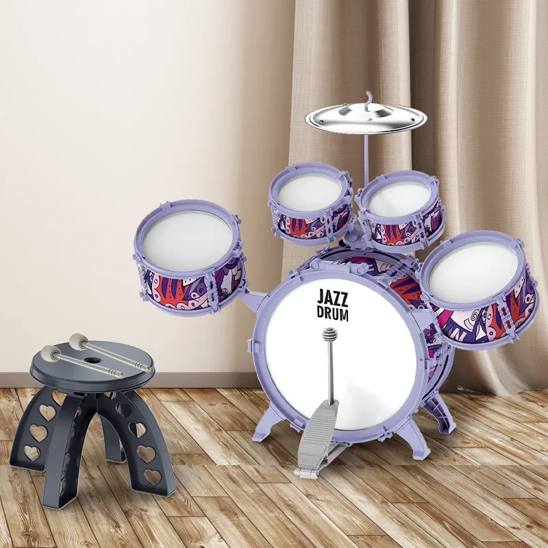 

New Drum Set Drum Set Toy with Stool Pedal Percussion Drum Toy Early Educational Gift for Boys and Girls