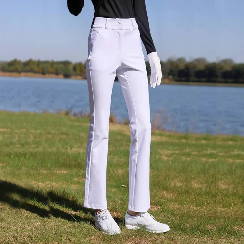 SG Golf Women's Long Pants for Autumn and Winter Sports High Waisted Slim-fit Elastic Slight Flared Pants Plush Warm Trousers