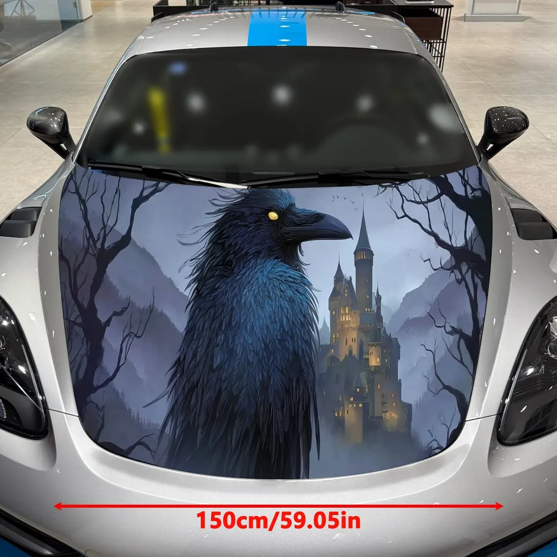 Mystic Castle Raven Shadow Car Vinyl Wrap, PVC Material Waterproof Car Hood Sticker, Self-Adhesive Scratch-Resistant Stickers fo