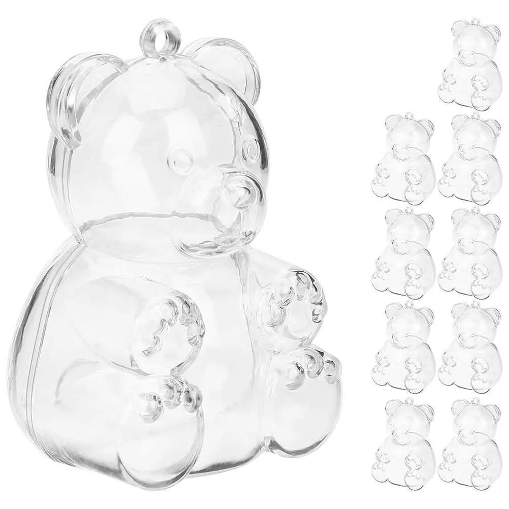 

10pcs Bear Shaped Candy Boxes 7cm Transparent Treat Packaging for Wedding Shower Clear Bulk Small Boxes
