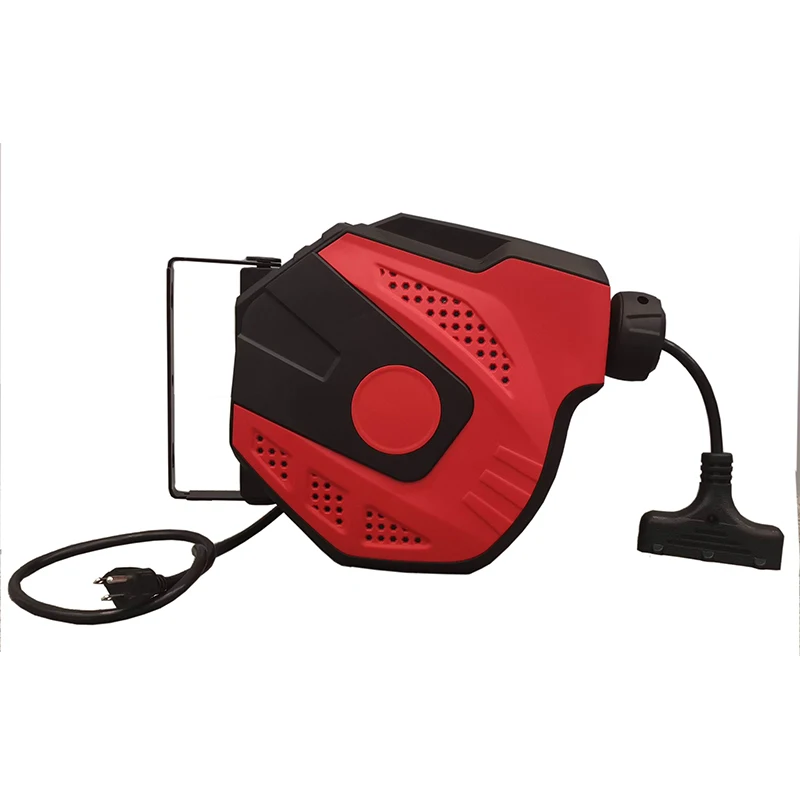 Retractable Extension Cord Reel Heavy Duty Power Cord Reel with 3-Lighted Triple Outlets 12AWG/3C SJTOW Cord 15A