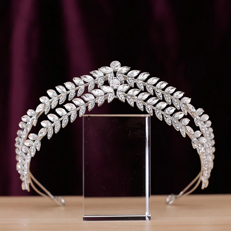 

Baroque Luxury Leaf Crystal Bridal Tiaras Crown Rhinestone Pageant Prom Diadem Bride Headbands Wedding Hair Accessories