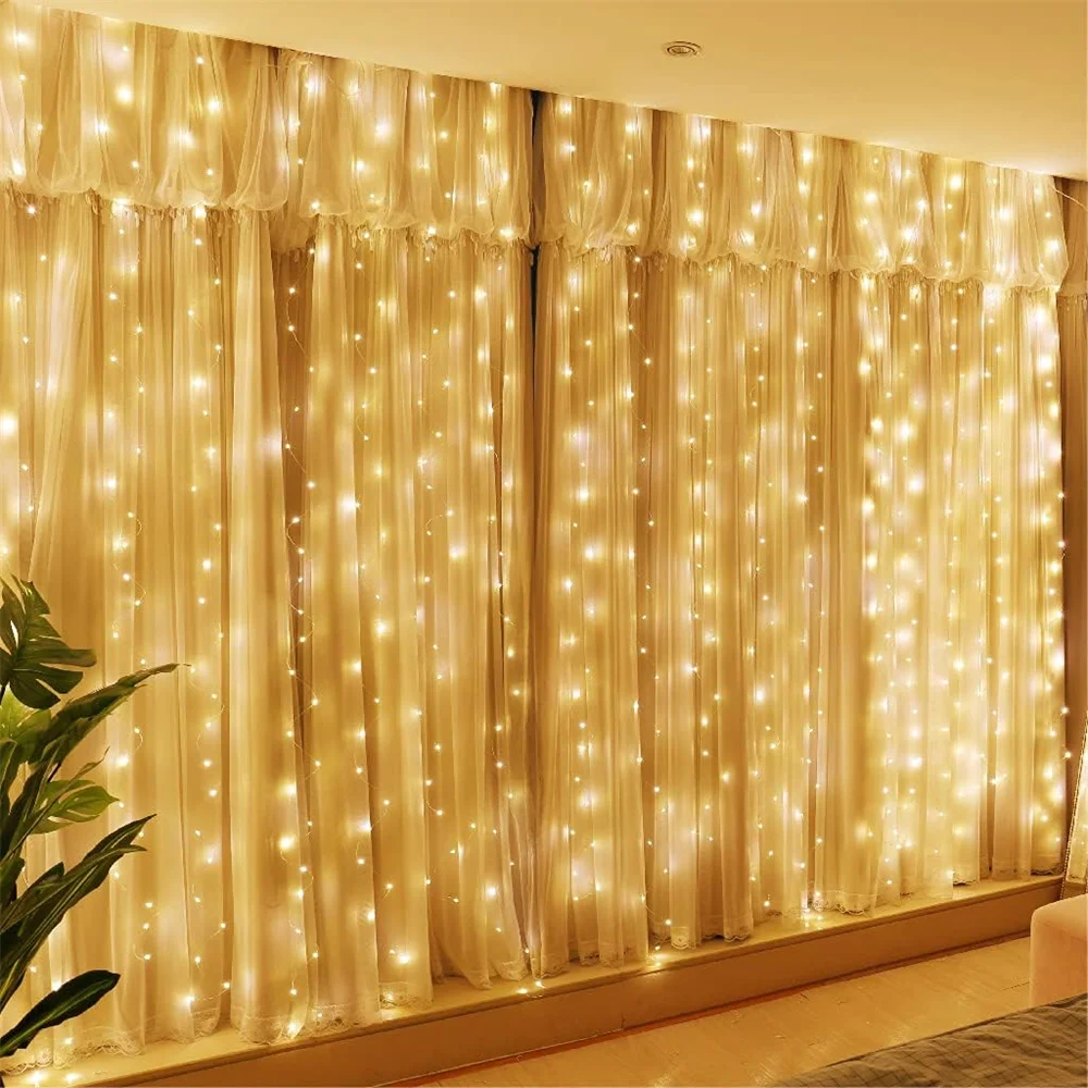 Guirlanda de Natal Fairy Light String, Cortinas, Quarto, Ano Novo, Decoração de Casamento, Feriado, Plugue UE, 3x3, 300LED, 220V