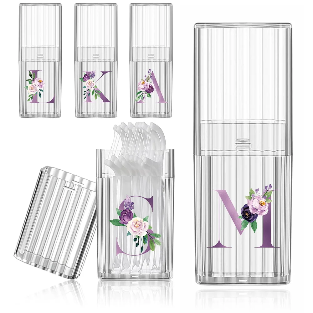 

Portable Dental Floss Box Band Aid Case Travel Cotton Swab Small Object Camp Out Toothpick Organizer Case Purple Letter Pattern