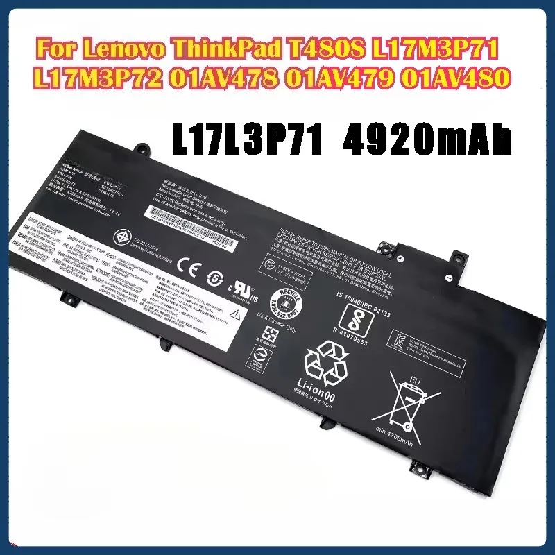 New Laptop Battery L17L3P71 for Lenovo ThinkPad T480S L17M3P71 L17M3P72 01AV478 01AV479 01AV480 SB10K97620 SB10K97621