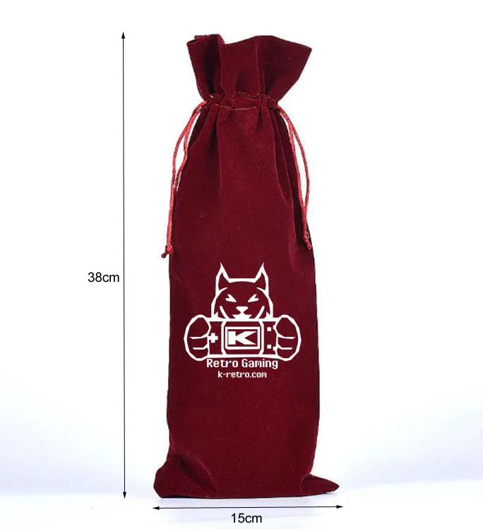 

50 Pieces 15x38cm/6x15 inches Wine Red Velvet Bags Wine Bottle Packaging Drawstring Gift Pouches Screen Printed With White Logo