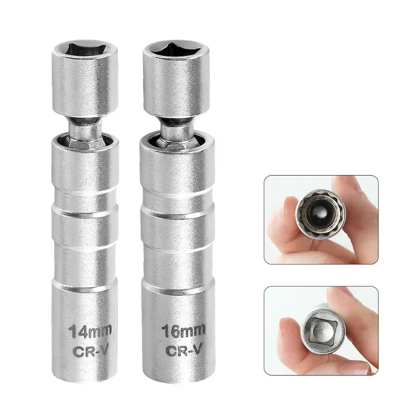 

Universal Joint Spark Plug Socket Wrench Adapter Set 14mm 16mm with Magnetic Flexible Thin Wall Socket 3/8 Drive Car Repair Tool