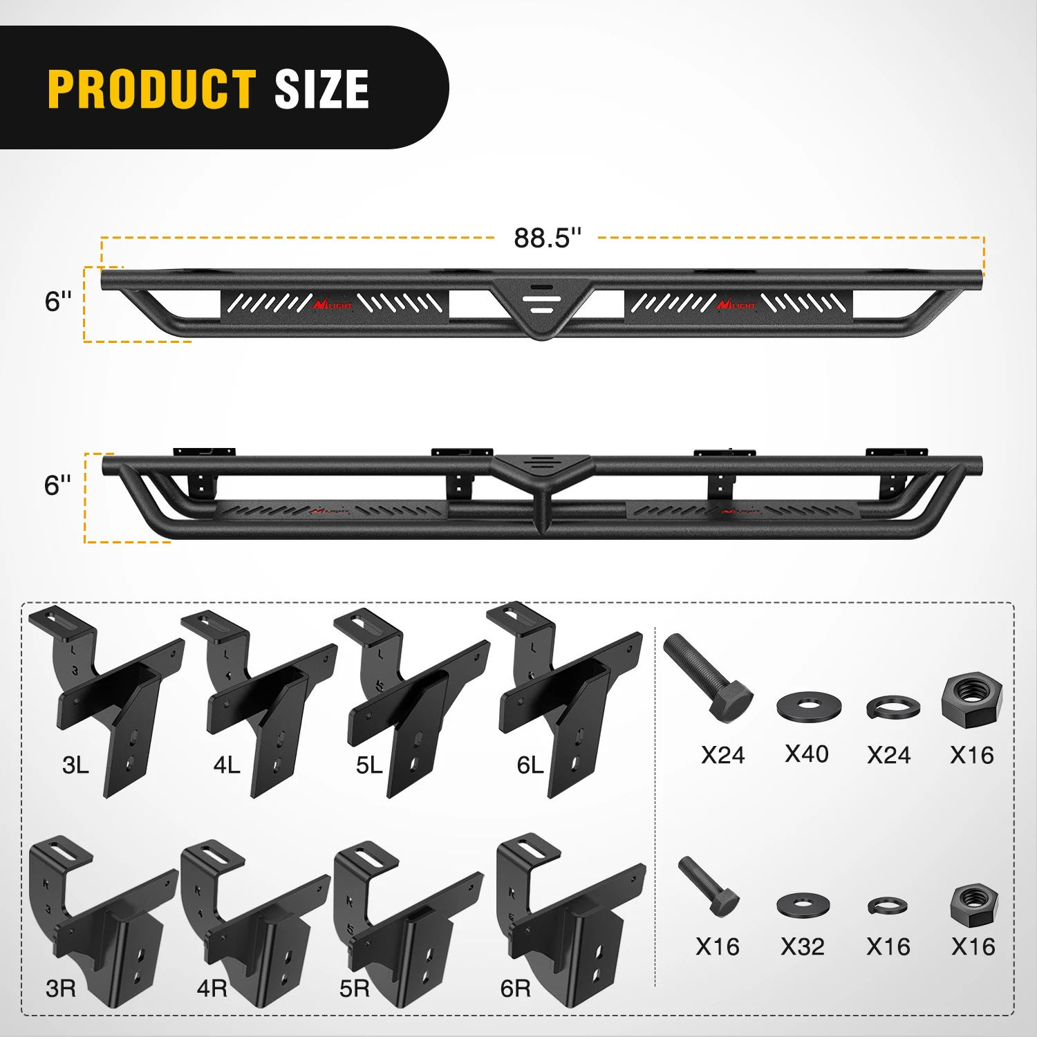 Nilight Running Boards for 2020 2021 2022 2023 2024 2025 2026 Gladiator (JT) 4 Door Dual-Stage Textured Black Powder Coated Slip-Proof Side Step Nerf Bars