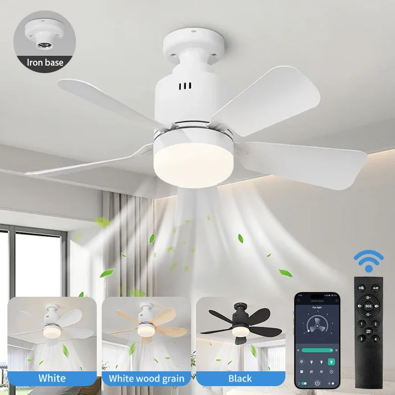 Socket Bulb Fan Household Fan Light, Detachable, Mobile APP, Remote Control for Living Room and Bedroom Ceiling Fan Lights
