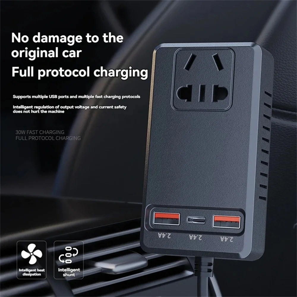 PD Universal 150W Car Power Inverter DC 12V 24V to 110V 220V USB PD Type C Charger Auto Truck Vehicle Adapter Fast Power Supply