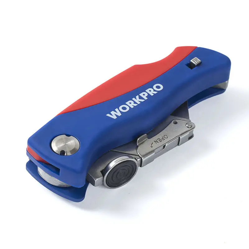 workpro-折りたたみ式ユーティリティナイフ、刃収納付き、デュアルカラーハンドル、コンパクトな格納式ボックスカッター、wp211006