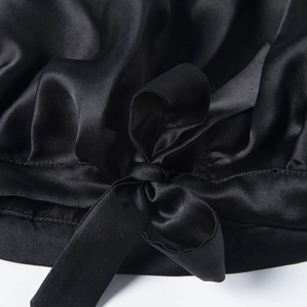 

Real Silk Solid Color Sleeping Cap Large Hair Protection for Women Black Durable Soft Night Hair Care