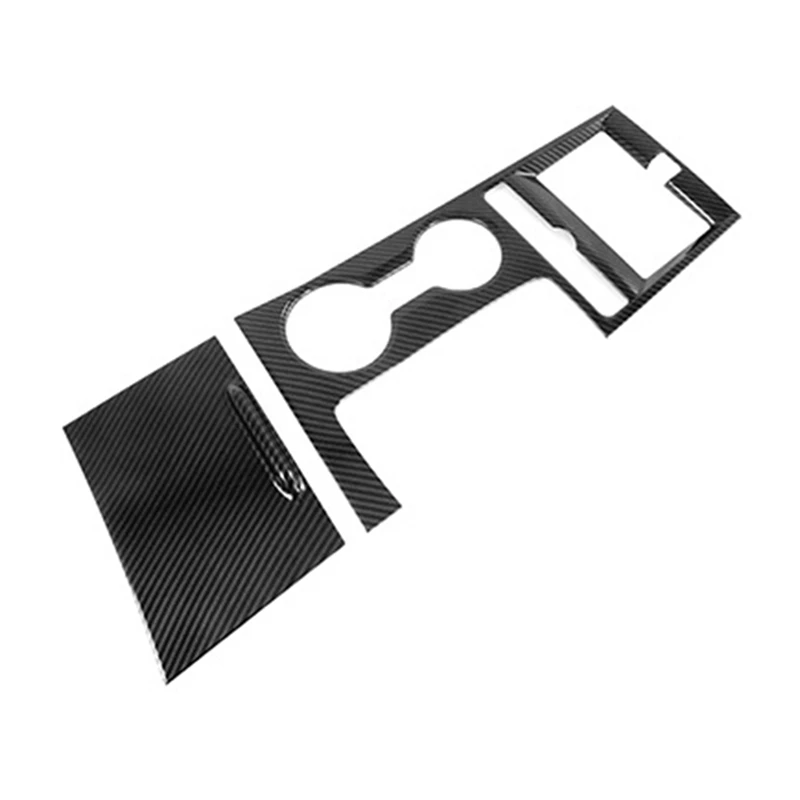 2Pcs Car Carbon Fiber Center Console Gear Shift Panel Water Cup Holder Cover Trim Stickers For KIA K5 2020 2021 2022 image 2