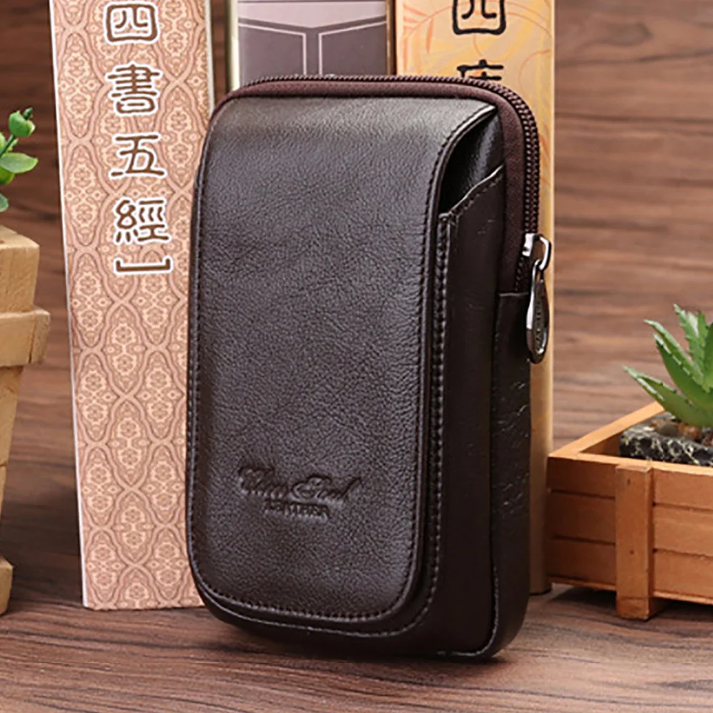 Riñonera de cuero genuino para hombre, bolso con gancho para la cintura, billetera de cuero de vaca, tarjetero, monedero, funda para teléfono móvil y cigarrillos