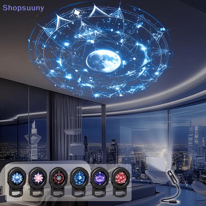 [SU]Dreamy Starry Sky Mandala Decorative LED Projection Lamp With 3/6 Pcs Projection Patterns Ceiling Decorative Night Light[SU]