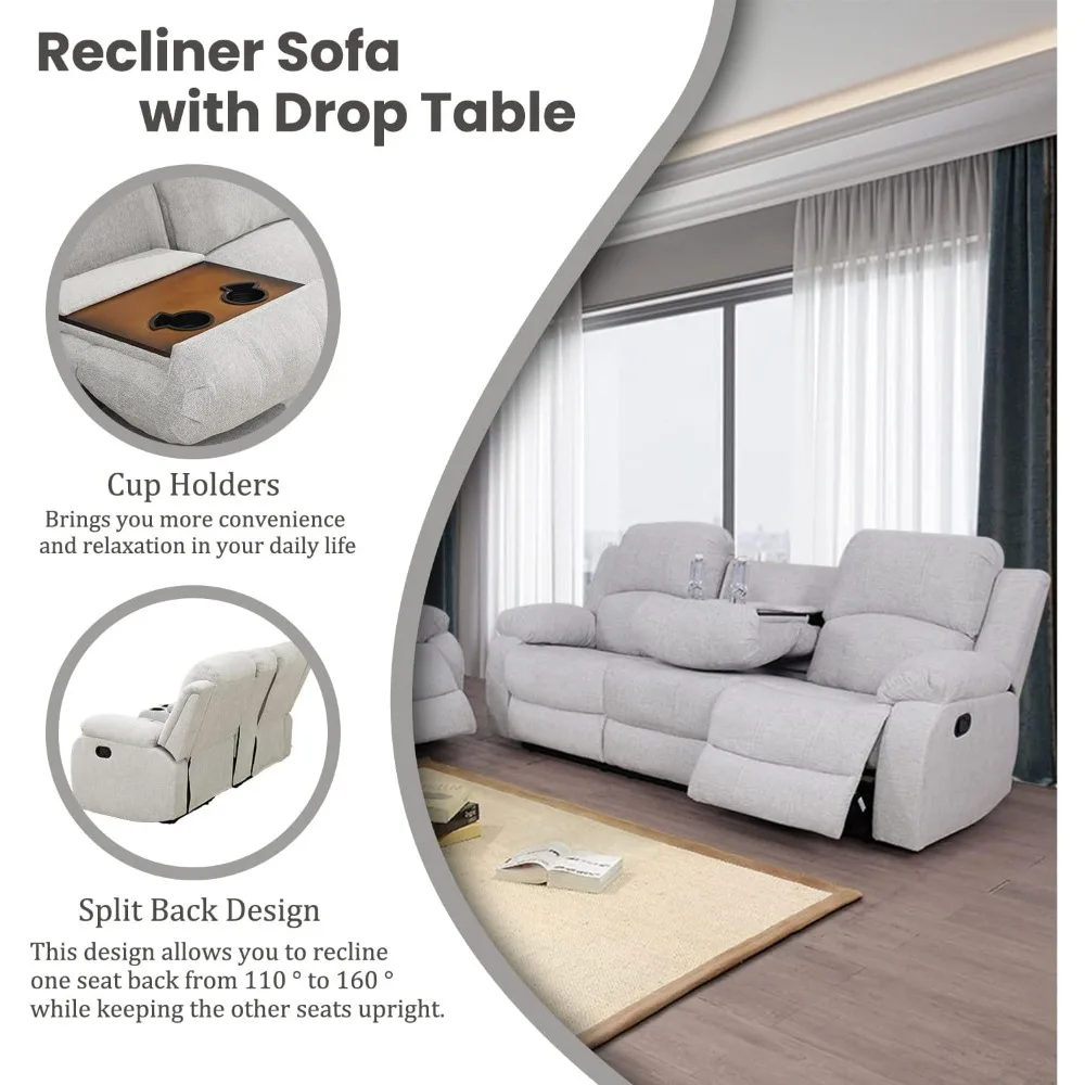 Recliner Sofa Set Living Room Furniture, Microfiber Fabric Reclining Sofa Set, Recliner Couch Set with Cup Holders for Home