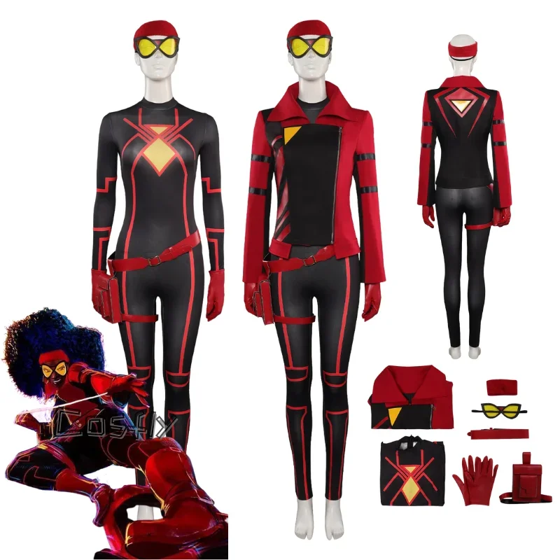 

Across the Verse Jessica Drew Cosplay Costume Jacket Jumpsuit Outfits Women Girls Halloween Carnival Party Fancy Role Play Suit