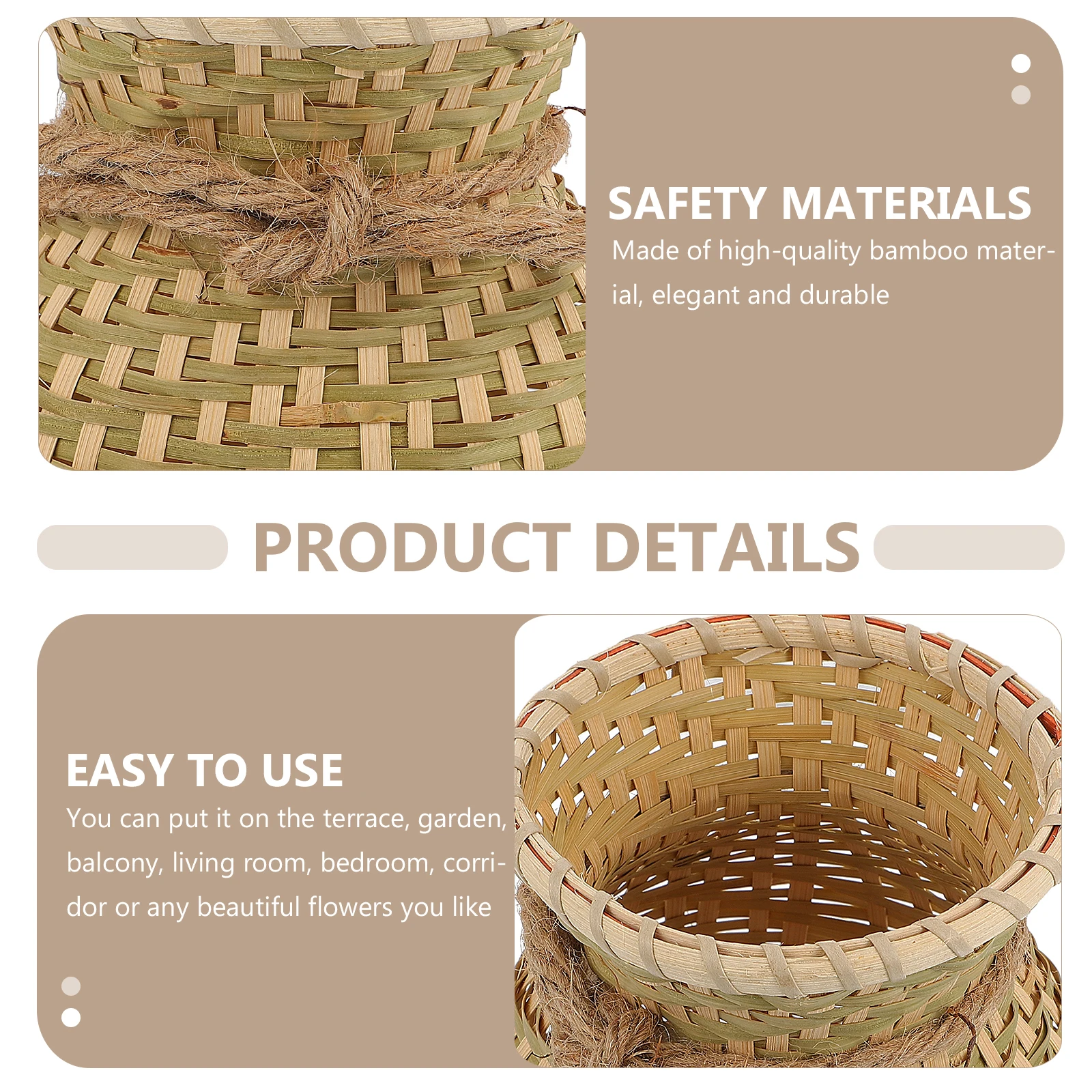

Bamboo Weaving Storage Organizer Elegant Decorative for Home Garden Flower Arrangement Container Handmade Woven Laundry Basket
