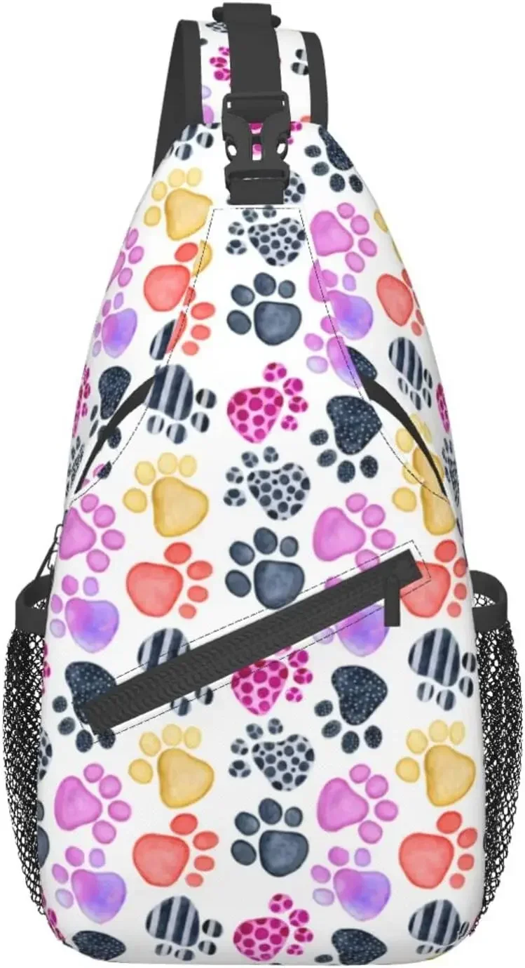 

Paw Print Sling Bag Crossbody Backpack Seamless Pattern with WFootprints Colored Dog Claws Chest Bag Shoulder Bag for Women Men