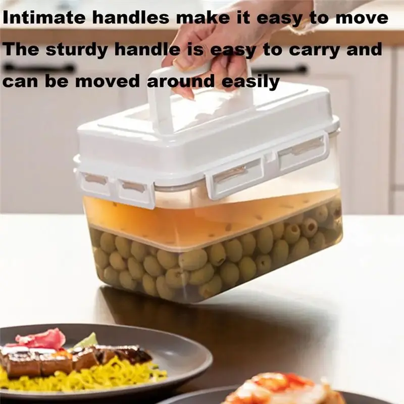 AB33-Pickle Container Rectangle Food Fermentation Storage Box For Home Kitchen Jar Airtight Pickle Press Keeper With Handle