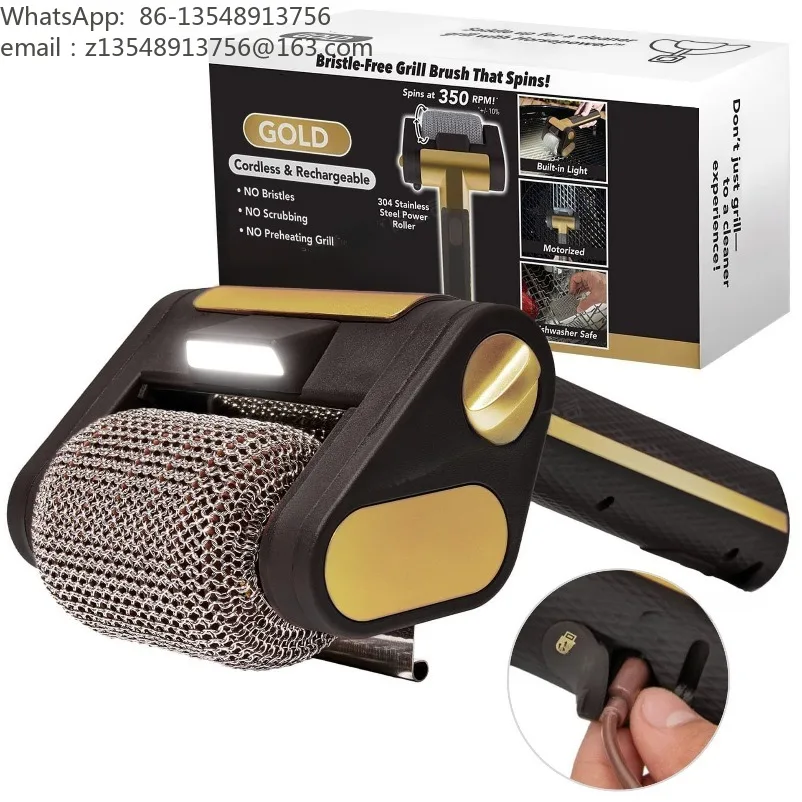 Stainless Steel 304 Roller BBQ Brush with LED Light Brushless Clear Food Grade Clean LED Lighting