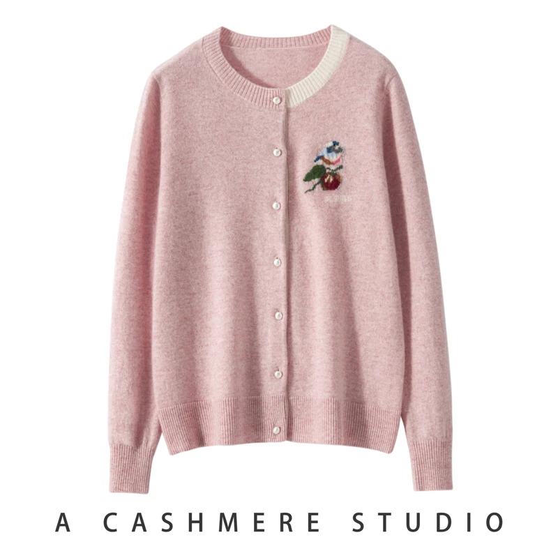 

Осенне-зимний женский кашемировый кардиган Merino с круглым вырезом и длинными рукавами, жаккардовый свитер в виде жаккарда, мягкий высококачественный свободный топ