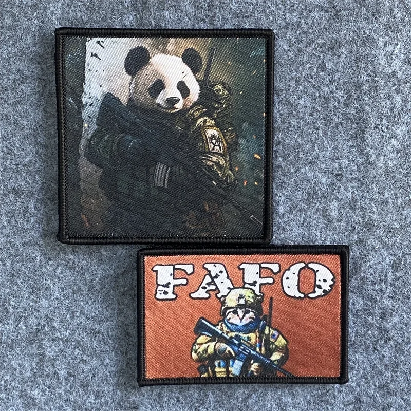 Samurai Cat Print Patches Tactical Morale Panda Badge Hook and Loop Armband Backpack Clothing Decorative Accessory Sticker