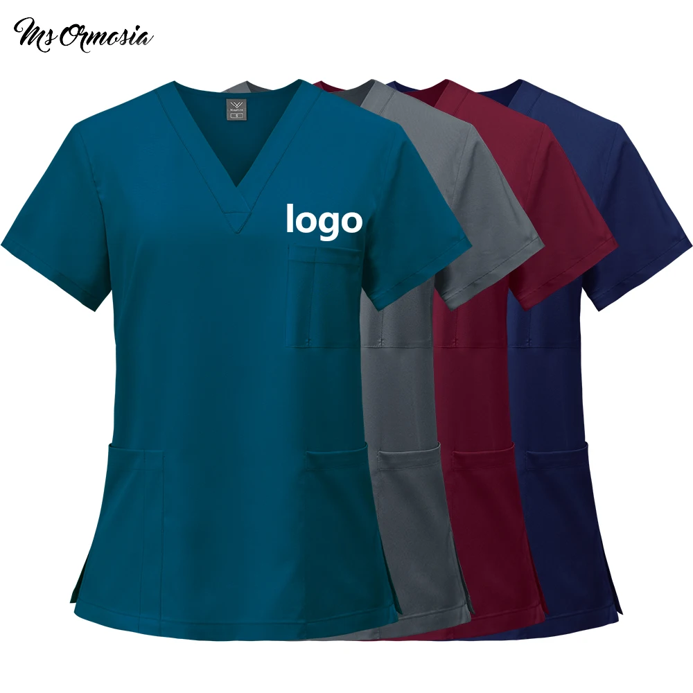 Newest Nursing Clothes Doctor Nurse Uniforms Women Men Scrubs Tops Medical Clothing Beauty Salon Workwear Surgical Blouse Shirt