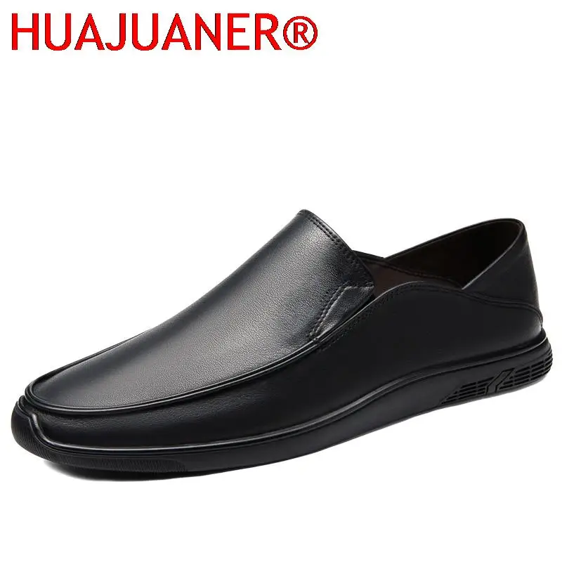 

Men Loafers Shoes Genuine Leather Casual Flats Brand Luxury Male Boat Footwear Lightweight Soft Summer Slip on Dress Shoes Men