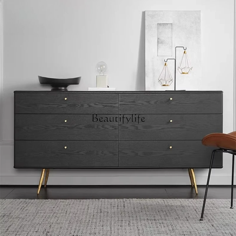 

-*Personalized creative black oak color chest high-end villa storage cabinet solid wood creative