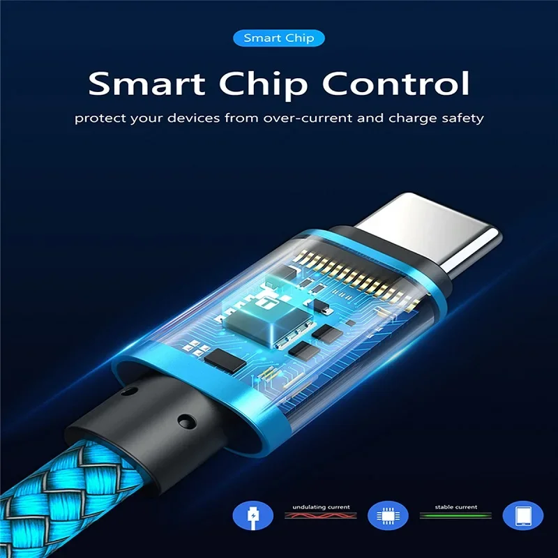USB A to Type C Charging Cable Fast Charger Nylon Braided Data Cable For Samsung Xiaomi Huawei Android Phone Accessories1M 2M 3M